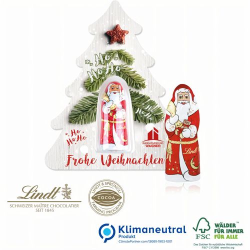 Schokokarte Business Weihnachtsbaum mit Lindt Weihnachtsmann, Klimaneutral, FSC® (Art.-Nr. CA656666) - Kreativ, innovativ, emotional! Himmlisch...