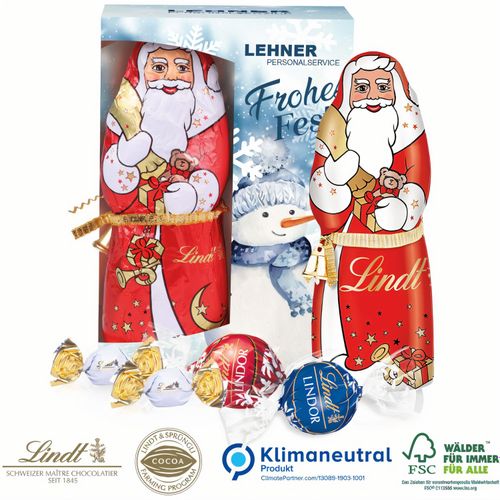 Premium-Präsent mit Lindt Weihnachtsmann, Klimaneutral, FSC® (Art.-Nr. CA660387) - Glücksmomente zum Verschenken! An Weihn...