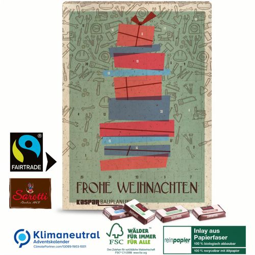 Wand-Adventskalender aus Graspapier mit Fairtrade-Kakao Organic, Klimaneutral, FSC® (Art.-Nr. CA782349) - Unser Nachhaltigkeits-Champion! Leckere...