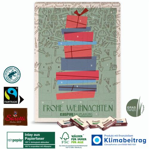 Wand-Adventskalender Organic mit Fairtrade-Kakao auf Graspapier (Art.-Nr. CA782349) - Nachhaltigkeits-Champion! Leckere...