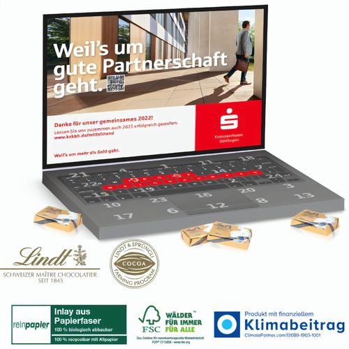 Adventskalender Laptop Lindt Organic mit Lindt Schokotäfelchen (Art.-Nr. CA957771) - Die Magie der Kreativität! Auffälliger...