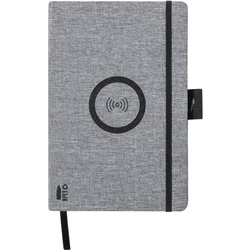 Notizbuch mit Wireless-Charger Bein (Art.-Nr. CA376235) - A5 Notizbuch mit Einband aus 300D...