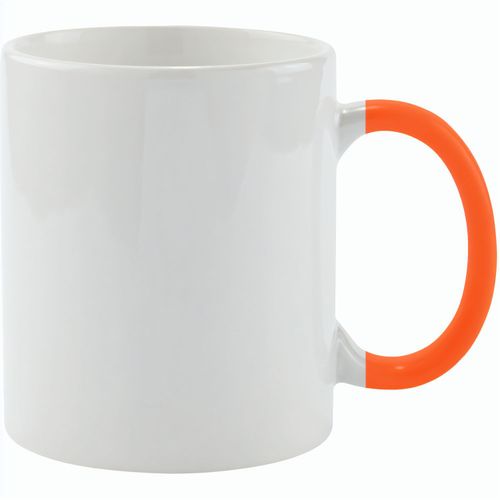 Tasse Plesik (Art.-Nr. CA413780) - Weiße Keramik-Tasse mit farbigem Henkel...