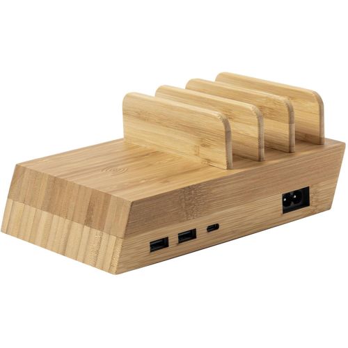 USB-Ladestation Lupint (Art.-Nr. CA545939) - USB-Ladestation aus Bambus mit Handyhalt...