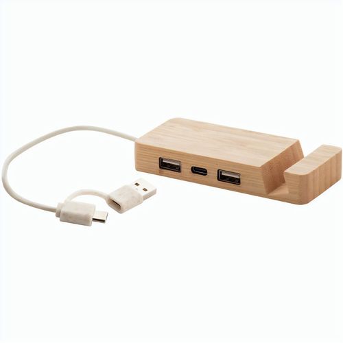 USB Hub Mobaru (Art.-Nr. CA635287) - USB-Hub aus Bambus mit Handyhalterfunkti...