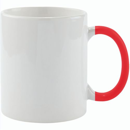 Tasse Plesik (Art.-Nr. CA951834) - Weiße Keramik-Tasse mit farbigem Henkel...