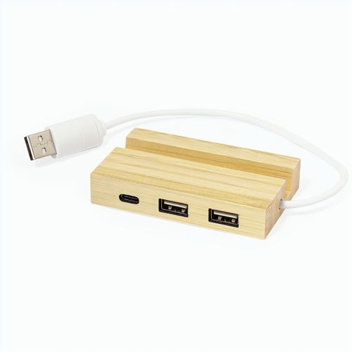 USB Hub Cirzo (Art.-Nr. CA412920) - USB 2.0 Hub aus Bambus. Mit 1 Typ-C-Ansc...