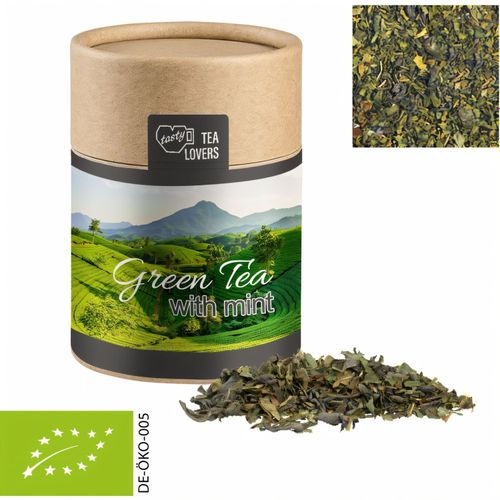 Bio Grüner Tee mit Minze, ca. 30g, Biologisch abbaubare Eco Pappdose Midi (Art.-Nr. CA062996) - Biologisch abbaubare Eco Pappdose Midi...