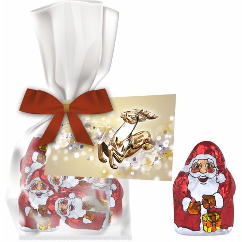 Mini Schoko-Weihnachtsmänner, ca. 35g, Express Flachbeutel mit Werbekarte (Art.-Nr. CA097778) - Flachbeutel aus transparenter Folie....