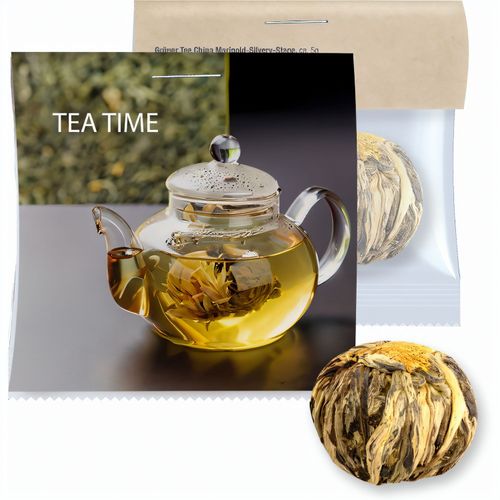 Grüner Tee China Marigold-Silvery-Stag, ca. 5g, Express Midi-Tüte mit Werbereiter (Art.-Nr. CA125741) - Midi-Tüte aus transparenter Folie...