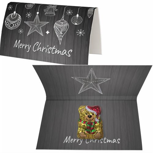 Schoko-Weihnachtsbärchen, ca. 7g, Werbekarte gefaltet (Art.-Nr. CA130421) - Werbekarte gefaltet aus Papier. Werbeanb...