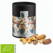 Bio Zimt-Mandel Vanille-Cashew Mix, ca. 80g, Biologisch abbaubare Eco Pappdose Midi schwarz (individualisierbar) (Art.-Nr. CA146600)