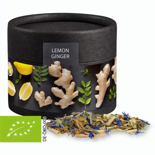 Bio Kräutertee Lemon Ingwer, ca. 12g, Biologisch abbaubare Eco Pappdose Mini schwarz (Art.-Nr. CA154088) - Biologisch abbaubare Eco Pappdose Mini...
