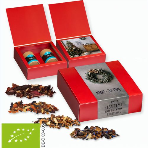 Verschiedene Weihnachts Teesorten, Bio und nicht-Bio, ca. 120g, Geschenk-Set Premium mit 2 Biologisch abbaubaren Eco Pappdosen Midi (Art.-Nr. CA163603) - Geschenk-Set Premium mit 2 Biologisch...
