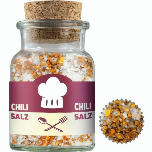 Gewürzmischung Chili-Salz, ca. 55g, Korkenglas (Art.-Nr. CA164410) - Korkenglas aus Glas mit Papieretikett....