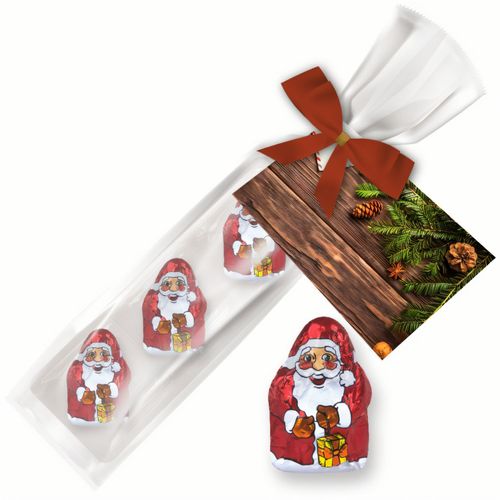 Mini Schoko-Weihnachtsmänner, ca. 20g, Express Präsent-Beutel mit Werbekarte (Art.-Nr. CA183328) - Präsent-Beutel aus transparenter Folie....