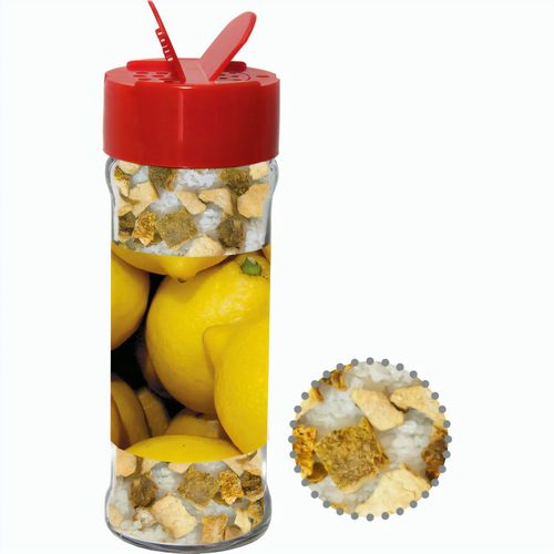 Gewürzmischung Zitronen-Salz, ca. 45g, Glas mit Streuaufsatz (Art.-Nr. CA257440) - Glas mit Streuaufsatz. Werbeanbringung...