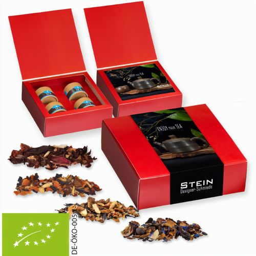 Verschiedene Weihnachts Teesorten, Bio und nicht-Bio, ca. 120g, Geschenk-Set Premium mit 4 Biologisch abbaubaren Eco Pappdosen Mini (Art.-Nr. CA268748) - Geschenk-Set Premium mit 4 Biologisch...
