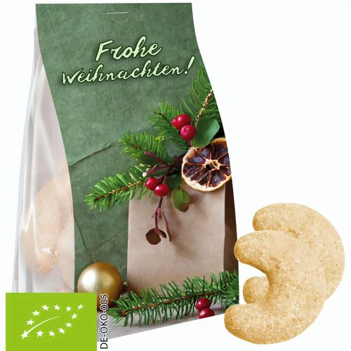 Bio Vanillekipferl, 100g, Express Blockbodenbeutel mit Werbereiter (Art.-Nr. CA285514) - Blockbodenbeutel aus transparenter...