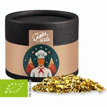 Bio Weihnachts Gewürzmischung Chefsache, ca. 30g, Biologisch abbaubare Eco Pappdose Mini schwarz (individualisierbar) (Art.-Nr. CA295655)
