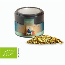 Bio Weihnachts Gewürzmischung Chefsache, ca. 50g, Metalldose Mini mit Sichtfenster schwarz (individualisierbar) (Art.-Nr. CA330619)