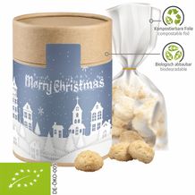 Bio Weihnachts Kokos Kekse, ca. 100g, Beutel in biologisch abbaubare Eco Pappdose Maxi (individualisierbar) (Art.-Nr. CA331757)