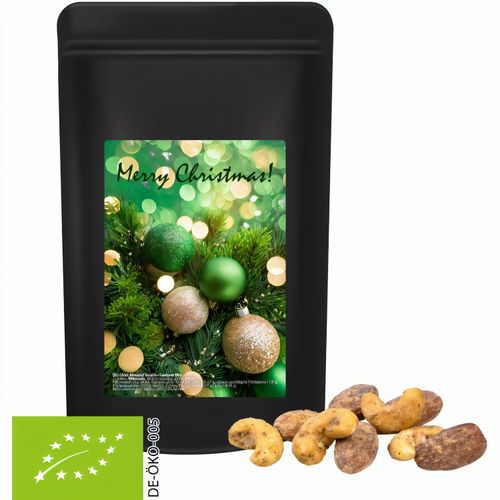 Bio Zimt-Mandel Vanille-Cashew Mix, ca. 80g, Standbeutel Midi schwarz (Art.-Nr. CA356033) - Standbeutel Midi schwarz. Werbeanbringun...