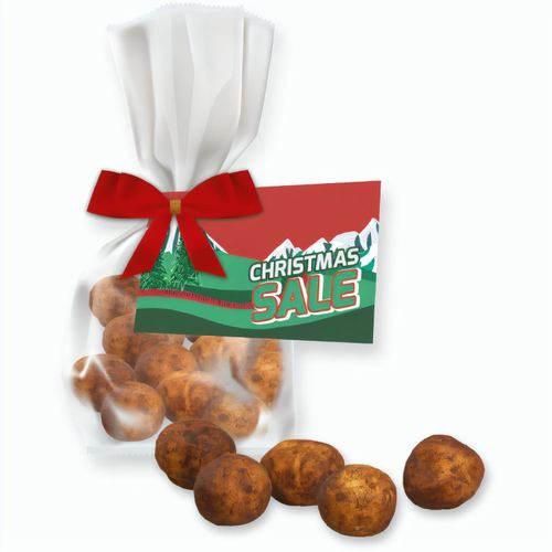 Marzipan-Kartoffeln, 35g, Express Flachbeutel mit Schleife mit Werbekarte (Art.-Nr. CA375510) - Flachbeutel mit Schleife aus transparent...