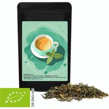 Bio Grüner Tee mit Minze, ca. 12g, Standbeutel Mini schwarz (individualisierbar) (Art.-Nr. CA389672)