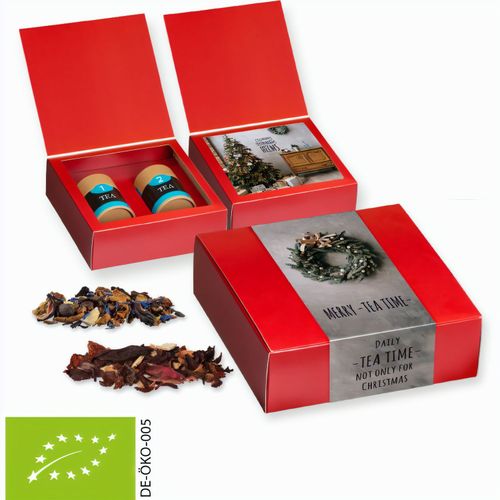 Verschiedene Teesorten, Bio und nicht-Bio, ca. 60-120g, Geschenk-Set Premium mit 2 Biologisch abbaubaren Eco Pappdosen Midi (Art.-Nr. CA408925) - Geschenk-Set Premium mit 2 Biologisch...