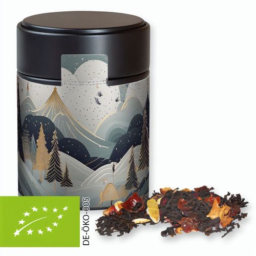 Bio Weihnachts Schwarztee, ca. 60g, Metalldose Midi schwarz (Art.-Nr. CA488907) - Metalldose Midi schwarz. Werbeanbringung...