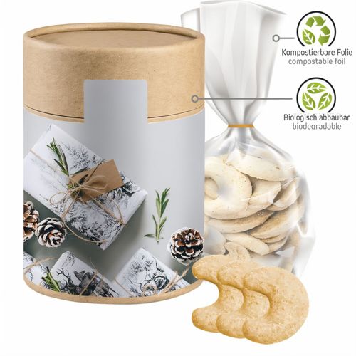 Vanillekipferl, ca. 100g, Beutel in biologisch abbaubare Eco Pappdose Maxi (Art.-Nr. CA510876) - Beutel in biologisch abbaubare Eco...