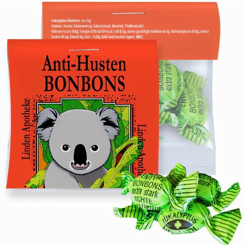 Eukalyptus Bonbons, ca. 25g, Express Maxi-Tüte mit Werbereiter (Art.-Nr. CA522417) - Maxi-Tüte aus transparenter Folie...