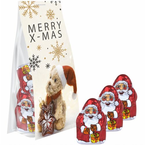 Mini Schoko-Weihnachtsmänner, ca. 40g, Express Blockbodenbeutel mit Werbereiter (Art.-Nr. CA542421) - Blockbodenbeutel aus transparenter...
