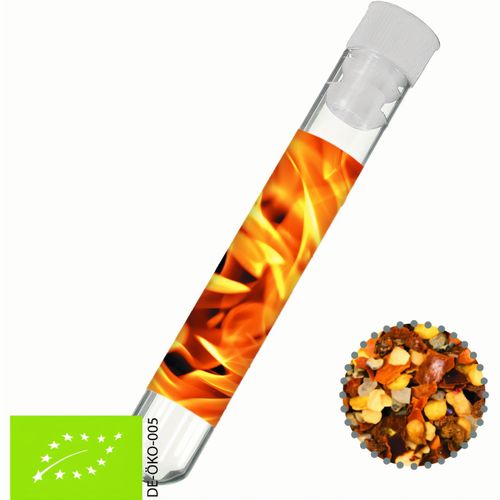 Bio Gewürzmischung Feuer und Flamme, ca. 5g, Reagenzglas (Art.-Nr. CA546022) - Reagenzglas aus Kunststoff. Werbeanbring...
