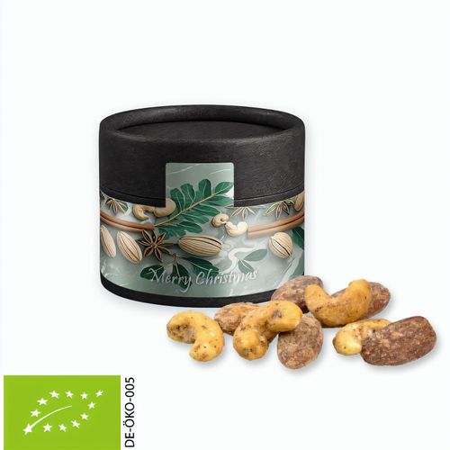 Bio Zimt-Mandel Vanille-Cashew Mix, ca. 40g, Biologisch abbaubare Eco Pappdose Mini schwarz (Art.-Nr. CA558577) - Biologisch abbaubare Eco Pappdose Mini...