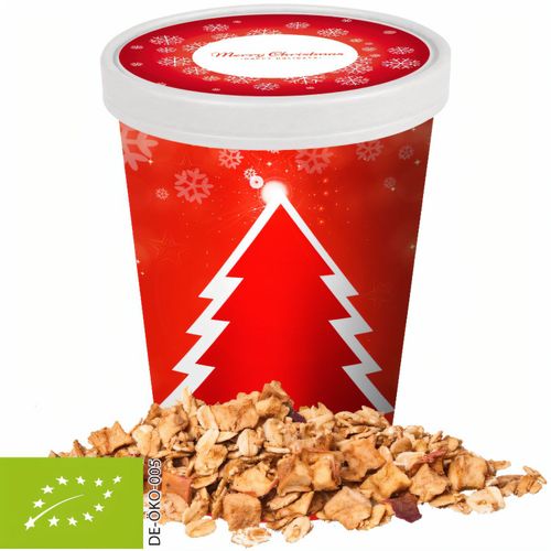 Bio Crunchy Weihnachtsmüsli Apfel-Zimt, ca. 60g, Snackbecher Maxi (Art.-Nr. CA580633) - Snackbecher Maxi aus Papier. Werbeanbrin...