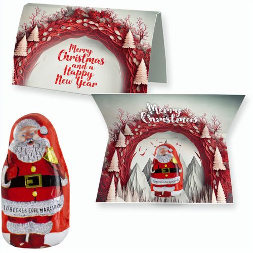 Lübecker Marzipan Weihnachtsmänner, ca. 12g, Werbekarte gefaltet (Art.-Nr. CA608572) - Werbekarte gefaltet aus Papier. Werbeanb...