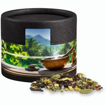 Ayurveda Relax-Tee, ca. 18g, Biologisch abbaubare Eco Pappdose Mini schwarz (individualisierbar) (Art.-Nr. CA615873)