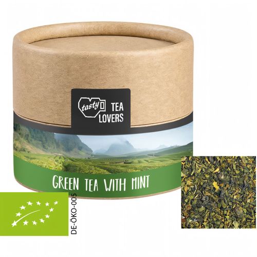 Bio Grüner Tee mit Minze, ca. 10g, Biologisch abbaubare Eco Pappdose Mini (Art.-Nr. CA641828) - Biologisch abbaubare Eco Pappdose Mini...
