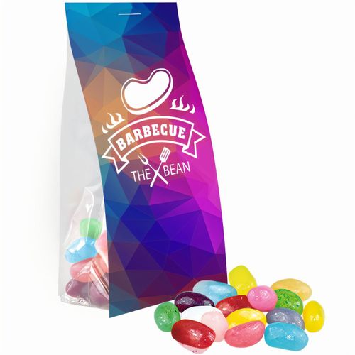 Jelly Beans sauer-Mix, ca. 40g, Express Blockbodenbeutel mit Werbereiter (Art.-Nr. CA671702) - Blockbodenbeutel aus transparenter...