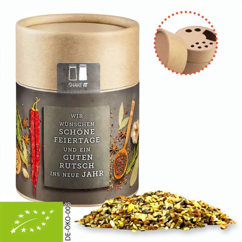 Bio Weihnachts Gewürzmischung Chefsache, ca. 60g, Biologisch abbaubarer Eco Pappstreuer Midi (Art.-Nr. CA696245) - Biologisch abbaubarer Eco Pappstreuer...