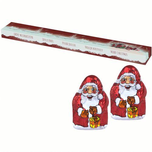 Mini Schoko-Weihnachtsmänner, ca. 60g, Präsent-Stange (Art.-Nr. CA739304) - Präsent-Stange aus Papier. Werbeanbring...