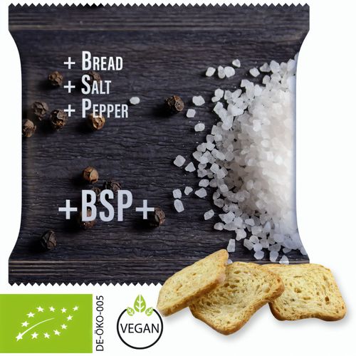 Bio Brot Chips Salz und Pfeffer, ca. 20g, Maxi-XL-Tüte (Art.-Nr. CA761335) - Maxi-XL-Tüte aus weißer Folie oder tra...