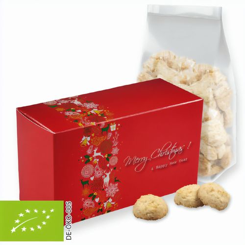 Bio Weihnachts Kokos Kekse, ca. 130g, Faltschachtel (Art.-Nr. CA820252) - Faltschachtel. Werbeanbringung als...