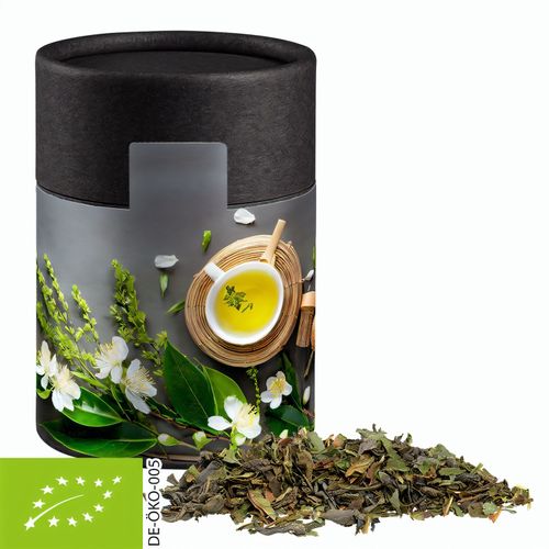 Bio Grüner Tee mit Minze, ca. 30g, Biologisch abbaubare Eco Pappdose Midi schwarz (Art.-Nr. CA852479) - Biologisch abbaubare Eco Pappdose Midi...