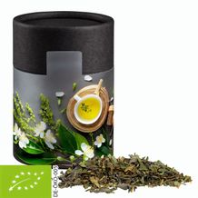 Bio Grüner Tee mit Minze, ca. 30g, Biologisch abbaubare Eco Pappdose Midi schwarz (individualisierbar) (Art.-Nr. CA852479)