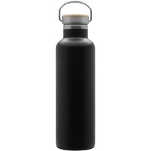 Doppelwandige Flasche 'Arima', Bambusdeckel, 750ml (Schwarz) (Art.-Nr. CA114633)