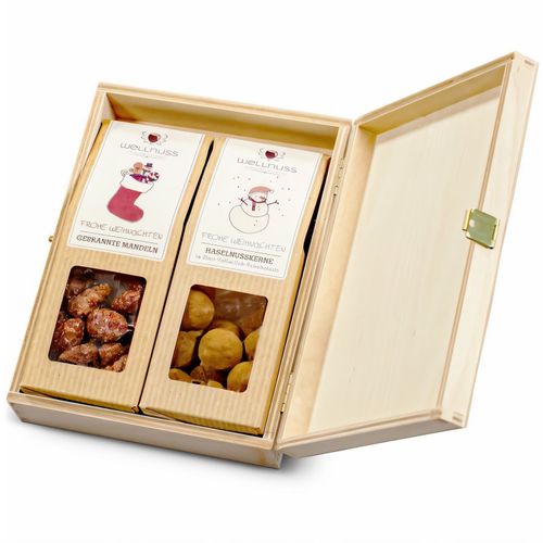 2 Weihnachts-Snacks in der Birkenholzbox (Art.-Nr. CA150796) - Ab 50 Stück mit Ihrem Branddruck au...