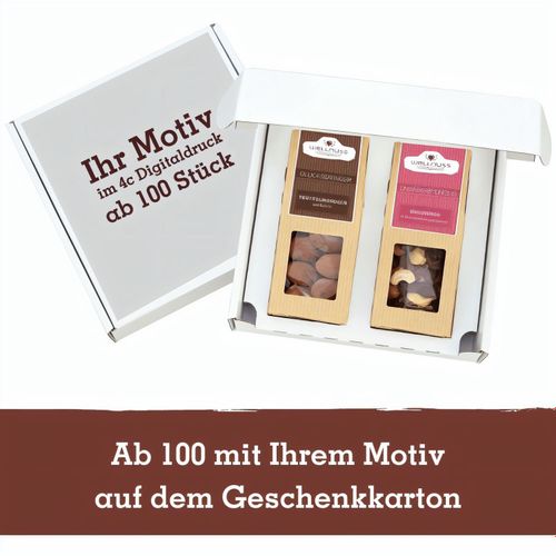 2 Premium Snacks im Geschenkkarton (versandfähig) (Art.-Nr. CA421862) - Ab 100 Stück mit Ihrem Etikett im 4...